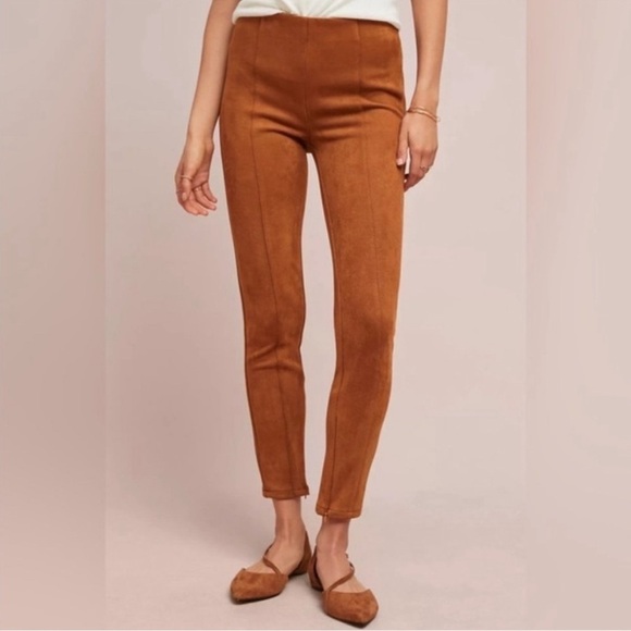 Anthropologie Faux Suede Mid-rise Pull-on Skinny Pant Leggings Ankle Zippers 27 - Picture 1 of 9
